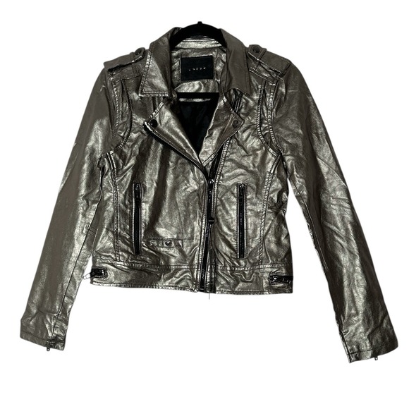 Blank NYC Jackets & Blazers - New Blank NYC Jacket Women's XS Silver Faux Leather Pockets Moto Crop Outdoor